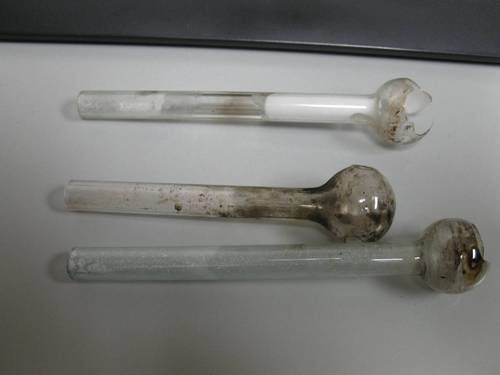 Glass pipes commonly used to introduce narcotics into the body